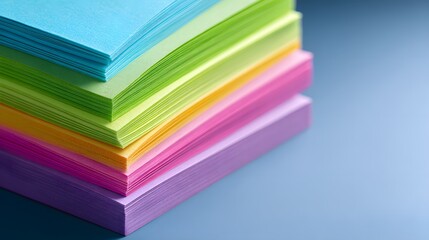 Stacked layers of brightly colored paper showcase distinct hues against a plain background
