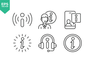 Set Of Information Line Icons. Contains such icons as Instruction, Privacy Policy, Info Center, Rule, Guide, Reference, Support, Manual, Help, and more. stock illustration