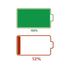 Full and low battery status icons showing 100% and 12% charge levels for electronic devices isolated on transparent background