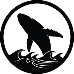 Vector breaching whale jumps out of the ocean water silhouette illustration © Nasima
