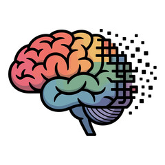 colorful abstract vector of human brain transforming into digital pixels symbolizing ai and technology