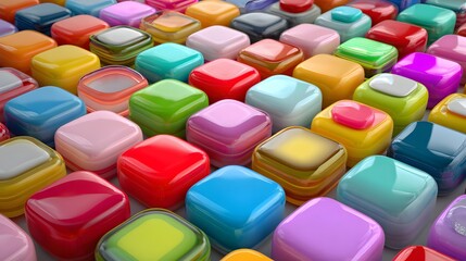 Array of vibrant, glossy, three dimensional square icons fills the frame