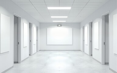 Empty white office hall with posters. High quality