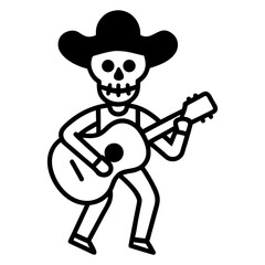 skeleton mariachi playing guitar vector icon 
