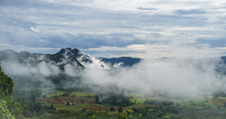 the atmosphere mountain and fog in the morning in thailand