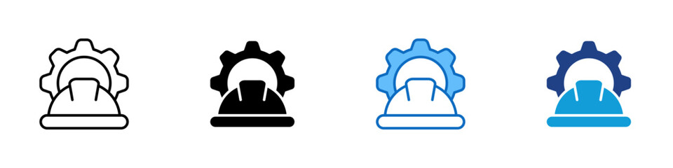 Engineering Helmet Multiple Style Icon Design Vector - safety helmet inside a gear, representing engineering, industry, and worker protection
