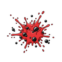 Scarlet explosion of liquid with dispersed globules floating in artistic arrangement isolated