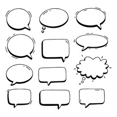 Fototapeta premium Set of Doodle Hand Drawn Speech Bubble Chat Boxes Collection