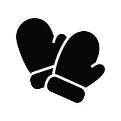 Winter warm mittens icon silhouette for cold weather outdoor activities and seasonal design isolated on white background