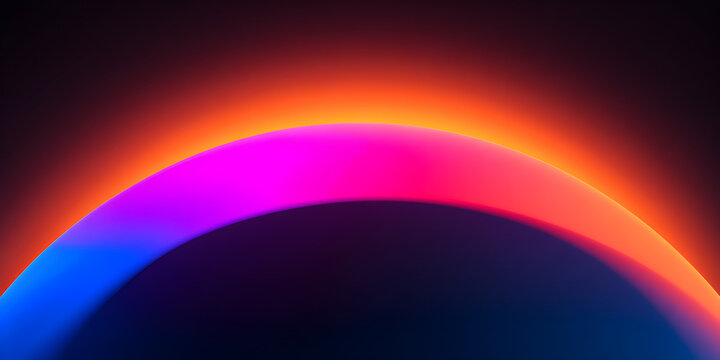 Abstract glowing orb with vibrant neon colors, purple, pink, orange, and blue, against a dark background, futuristic design element