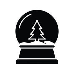 Stylized silhouette christmas tree inside snow globe icon vector art isolated on white background