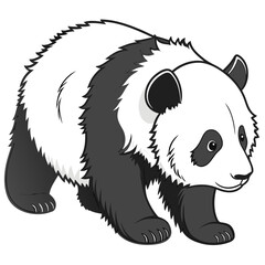A detailed illustration of a giant panda walking confidently with its distinctive black and white markings and silhouette style isolated on white background