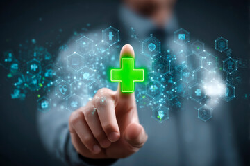 Doctor holds out their hand with medical icons