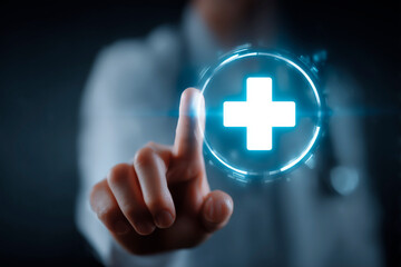 Doctor holds out their hand with medical icons