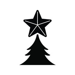 Christmas tree star icon simple festive holiday decoration silhouette vector isolated on white background
