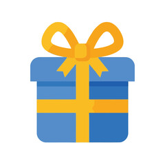 Blue gift box with yellow ribbon celebration surprise present illustration isolated on white background