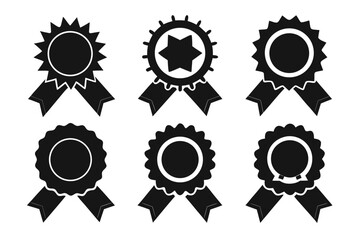 award medal with check mark Black silhouette vector Bundle