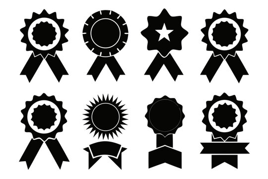 award medal with check mark Black silhouette vector Bundle