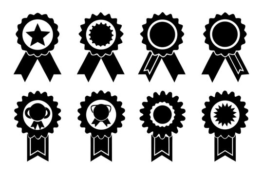 award medal with check mark Black silhouette vector Bundle