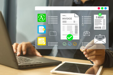 managing online invoices, electronic tax, e-invoice, and digital receipt statements concept