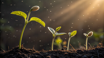 time lapse representation of plant growing seed full bloom ethereal glowing environment detailed texture of each leaf stem petal they evolve photorealistic lighting enhances the dynamic growth process