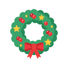 Festive christmas wreath decorative ornament with red bow stars and berries for holiday design isolated on white background