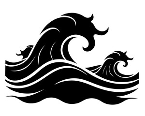 ocean wave black silhouette vector icon