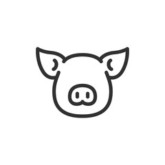 Pig head, linear icon. Domestic animal and livestock farming. Line with editable stroke.