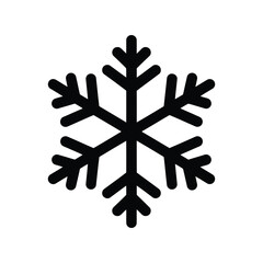 Simple stylized black snowflake icon graphic design element winter season frost cold weather symbol isolated on white background