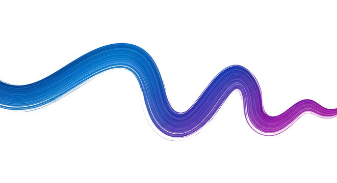 Minimalist digital brush stroke forming a continuous, undulating curve, vibrant blue and purple ink blending, isolated on a stark white canvas