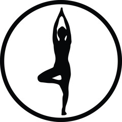 Naklejka premium Vector silhouette of woman in yoga tree pose inside circle illustration