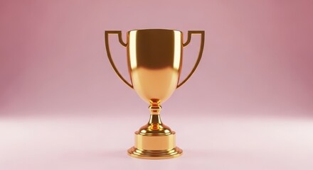 Fototapeta premium Golden trophy cup on pink background for award or achievement mockup