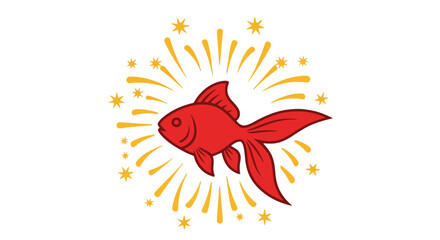 Obraz premium Stylized red goldfish swimming gracefully illustration.