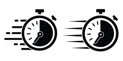 A fast time logo featuring a stopwatch, representing a speed concept for quick delivery, express, and urgent services. This vector line icon illustrates deadlines and delays