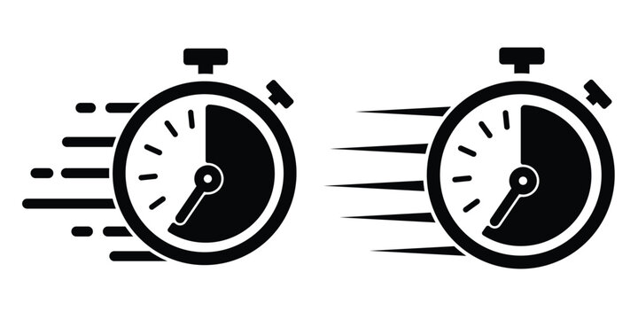 A fast time logo featuring a stopwatch, representing a speed concept for quick delivery, express, and urgent services. This vector line icon illustrates deadlines and delays