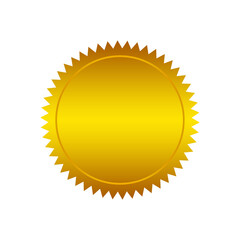 Golden award badge vector with shiny metallic texture and circular emblem design, for luxury labels, certificates, seals of approval and quality branding graphic element.