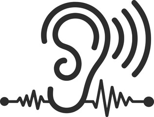 Hearing Sound Ear Icon with Audio Waves Vector Illustration.