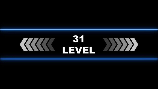 Futuristic Neon Blue Border With Chevron Arrows And Number 31 Level Text image photo