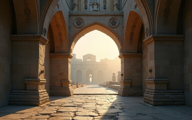 Time travel portal opening in an fantasy ancient city,. High quality