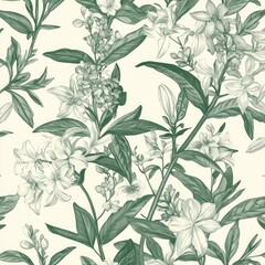 Fototapeta premium Stylized Jasmine and Melissa Pattern — Soft Green Serenity