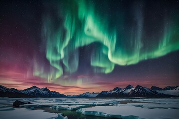 Naklejka premium A time-lapse of auroras over a glacial landscape