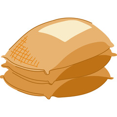 Stack Of Beige Sacks With Light Cream Colored Label And Orange Grid Detail On A Transparent Background Simple Flat Vector Illustration