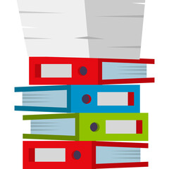Stack of Four Colorful Ring Binders Red Blue Green and Red Standing Upright Against a Light Gray Background with Subtle Paper Texture Above