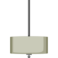 Simple Illustration of a Drum Pendant Light Fixture with a Cream Colored Shade and a Dark Gray Stem on a White Background