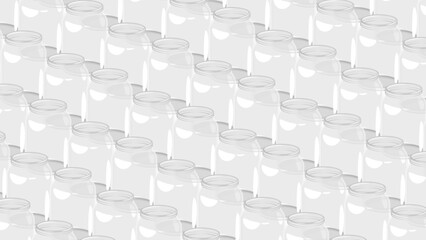 Obraz premium Isometric empty glass jars move along a factory conveyor line. 3D vector background top view at an angle