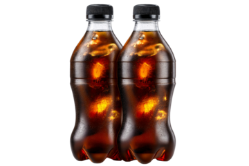 Refreshing Beverages Two chilled bottles, brimming with a dark, effervescent beverage, are presented with condensation droplets. This simple scene evokes the pleasure of a cold drink on a hot day.