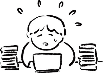 たくさんの資料に追われる人のイラスト