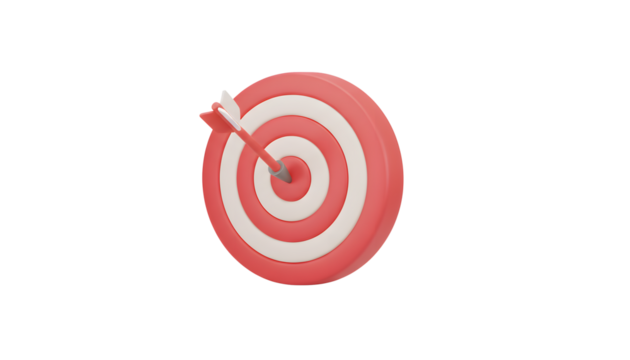 bulls eye target 3d icon, red and white target illustration, hit target, business, strategy, goals, purpose concept, isometric view