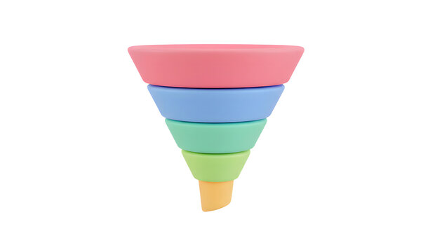 sales funnel visualization 3d icon, funneling charts illustration, for presentation, infographic