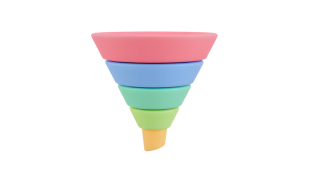 sales funnel visualization 3d icon, funneling charts illustration, for presentation, infographic